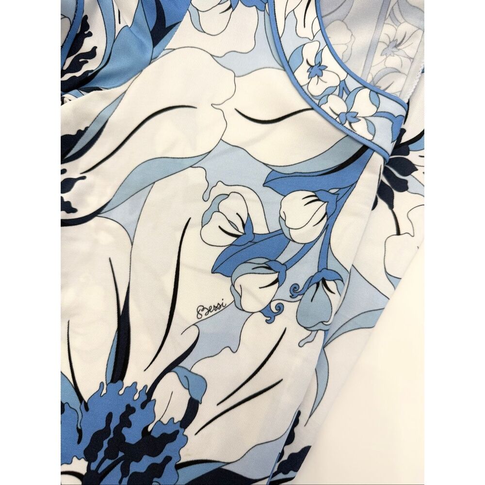 Averardo Bessi Abstract Blue White Italian Made Floral Print A-Line Dress Size 6 - Picture 6 of 6